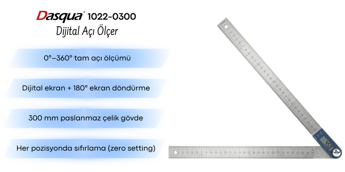 Dasqua 1022-0300 Dijital Açı Ölçer 30CM Özellikleri